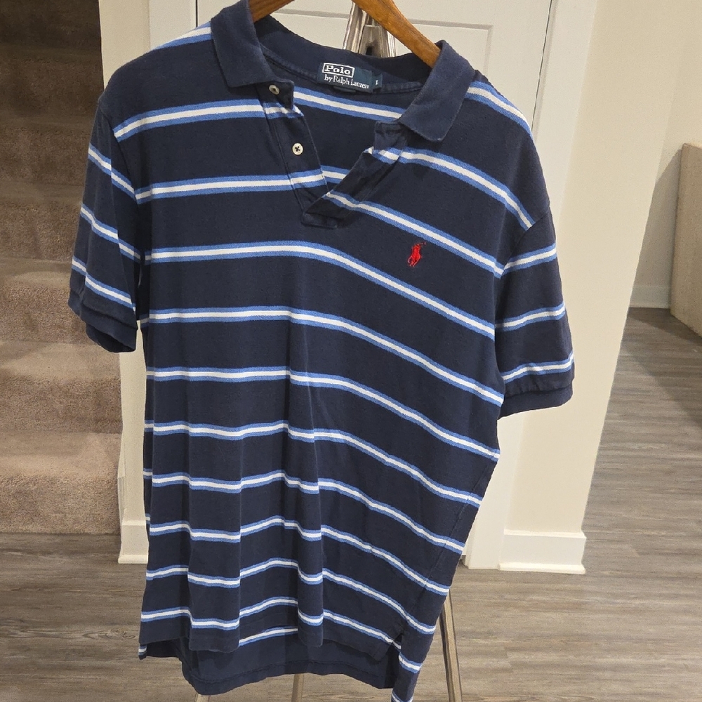 Polo by Ralph Lauren Men's Navy and Light Blue Striped Polo
